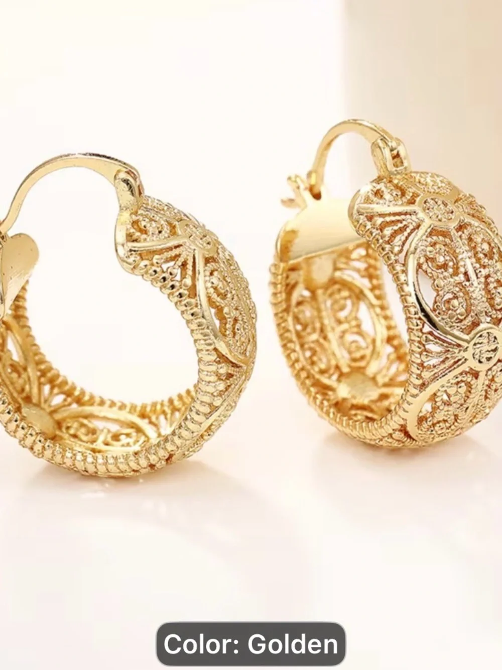 Middle Eastern Style Filigree Golden Filigree Hoop Earrings